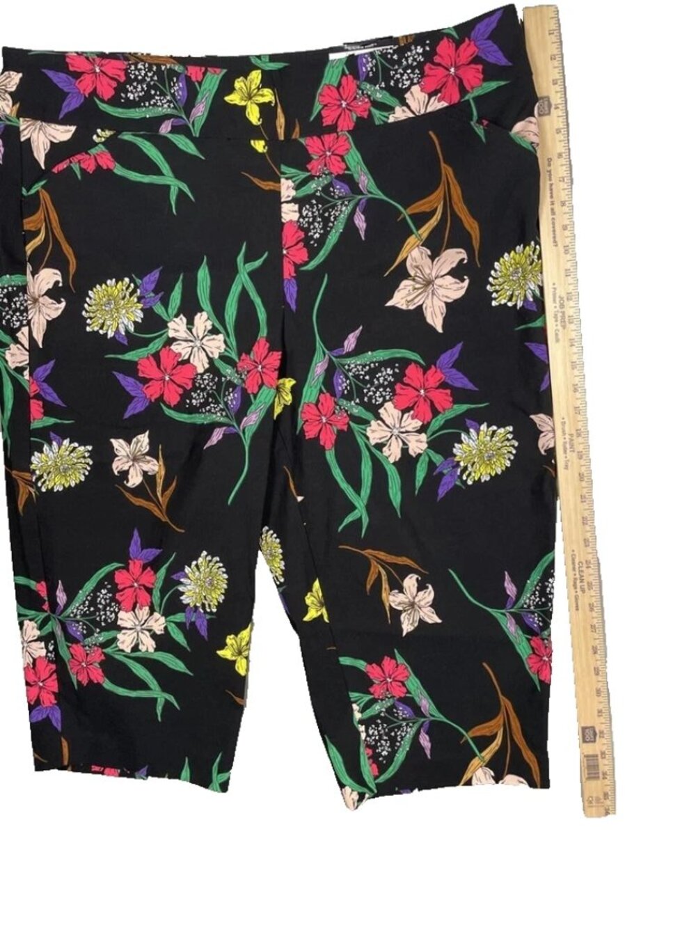Worthington (3X) Black Floral Pull-up Ankle Stretch Pants with 2 Side Pockets - Picture 5 of 8